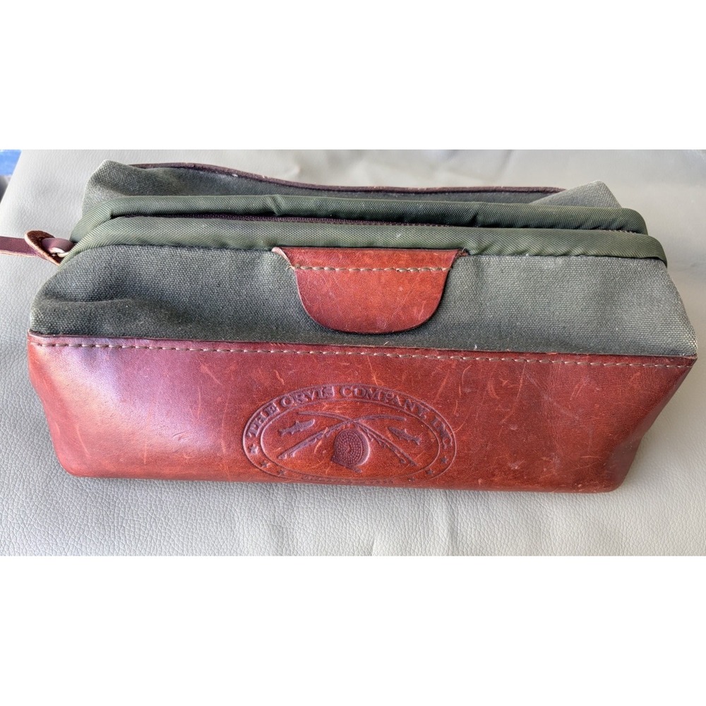 Vintage Orvis Battenkill Leather & Canvas Travel Toiletry Dopp Kit Green